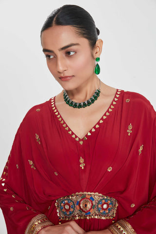 Sufiya cherry red belt kaftan