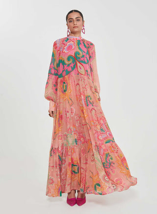 Sufi printed tiered dress