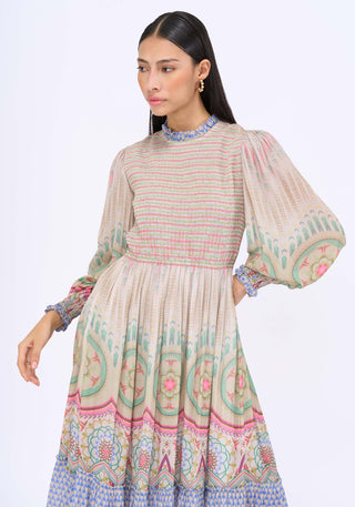 Multicolor Smocking Tier Dress by Siddhartha Bansal, available on Indiaspopup.com