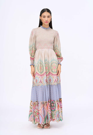 Multicolor Smocking Tier Dress by Siddhartha Bansal, available on Indiaspopup.com