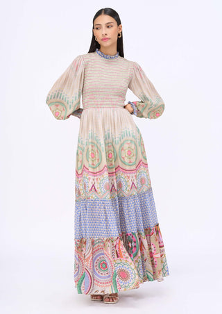 Multicolor Smocking Tier Dress by Siddhartha Bansal, available on Indiaspopup.com