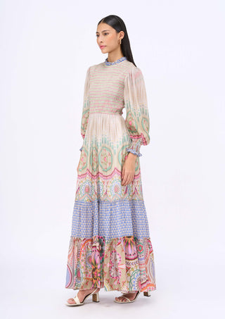 Multicolor Smocking Tier Dress by Siddhartha Bansal, available on Indiaspopup.com