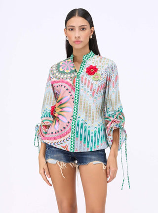 Multicolor Lotus Print Shirt by Siddhartha Bansal, available on Indiaspopup.com