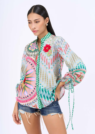 Multicolor Lotus Print Shirt by Siddhartha Bansal, available on Indiaspopup.com