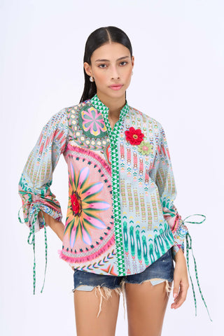 Multicolor Lotus Print Shirt by Siddhartha Bansal, available on Indiaspopup.com