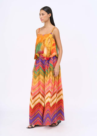 Chevron spaghetti top and wide pleated pants