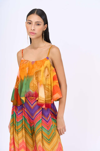 Chevron spaghetti top and wide pleated pants