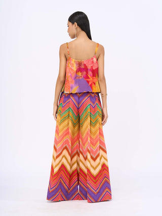 Chevron spaghetti top and wide pleated pants