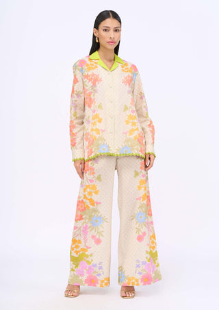 Pearl radiance collar shirt and printed pants