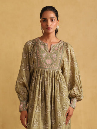 Ritu Kumar-Green Printed Viscose Dress-INDIASPOPUP.COM