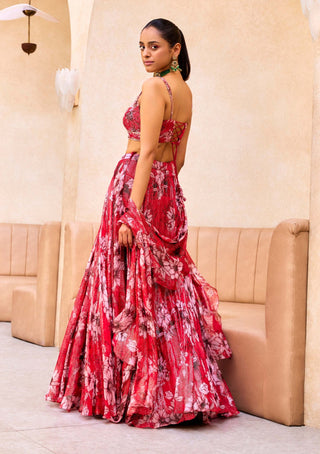 Sanya Gulati-Red Floral Print Lehenga Set-INDIASPOPUP.COM