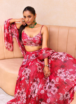 Sanya Gulati-Red Floral Print Lehenga Set-INDIASPOPUP.COM