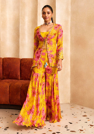 Sanya Gulati-Yellow Print Short Jacket And Sharara Set-INDIASPOPUP.COM