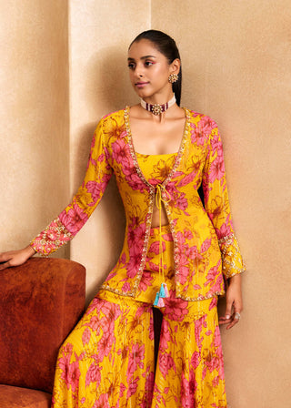Sanya Gulati-Yellow Print Short Jacket And Sharara Set-INDIASPOPUP.COM