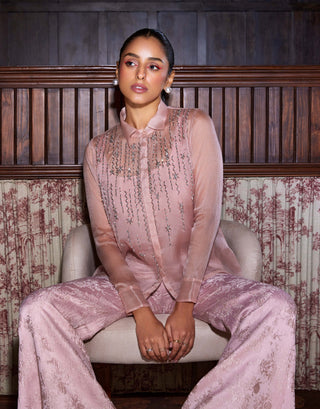 Sanya Gulati-Pink Organza Shirt And Jacquard Pants-INDIASPOPUP.COM