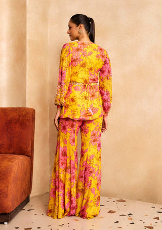 Sanya Gulati-Yellow Floral Print Kurta And Sharara Set-INDIASPOPUP.COM