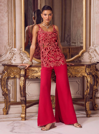Magenta cut work kurta and flared pant set