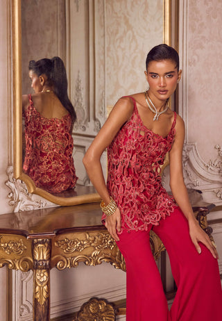 Magenta cut work kurta and flared pant set
