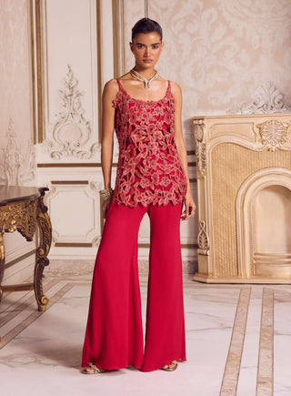 Magenta cut work kurta and flared pant set