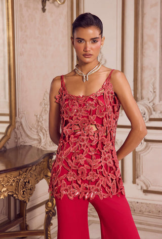 Magenta cut work kurta and flared pant set