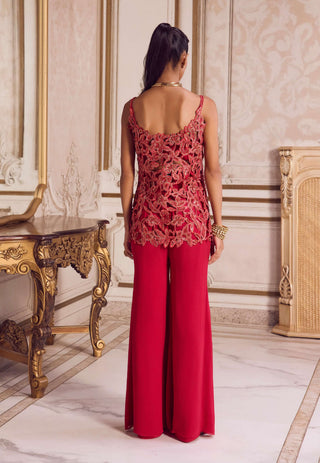 Magenta cut work kurta and flared pant set