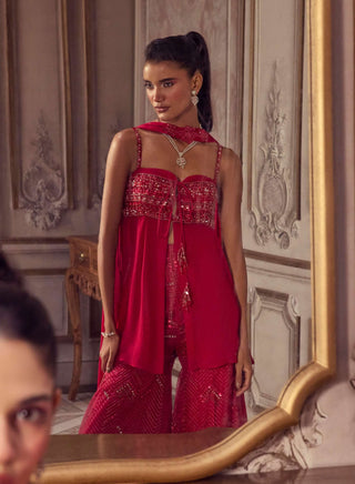 Magenta flowy peplum and sharara set