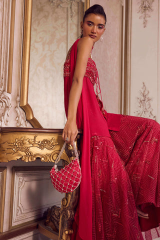 Magenta flowy peplum and sharara set