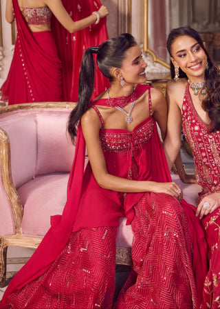 Magenta flowy peplum and sharara set