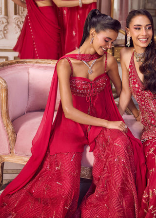 Magenta flowy peplum and sharara set