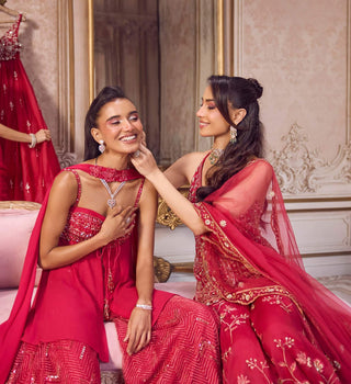 Magenta flowy peplum and sharara set