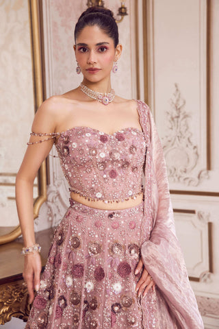 Champagne rose lehenga and corset set