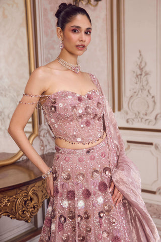 Champagne rose lehenga and corset set