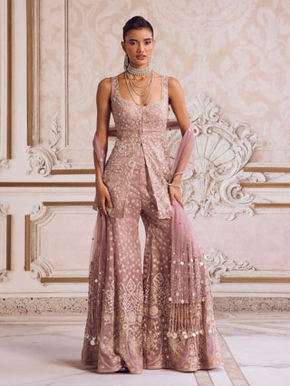 Champagne rose peplum and pants set