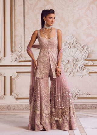 Champagne rose peplum and pants set