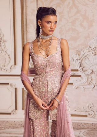 Champagne rose peplum and pants set