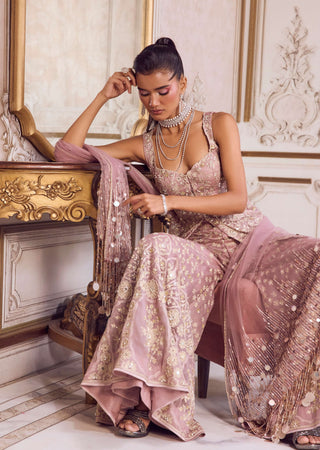 Champagne rose peplum and pants set