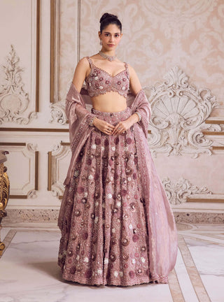 Champagne rose silk organza lehenga set