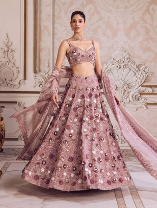 Champagne rose silk organza lehenga set