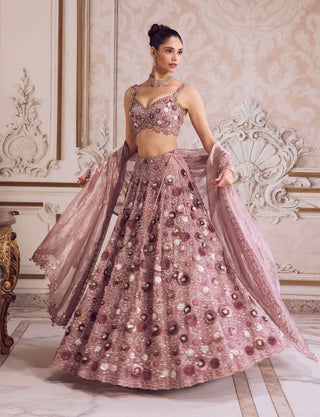 Champagne rose silk organza lehenga set
