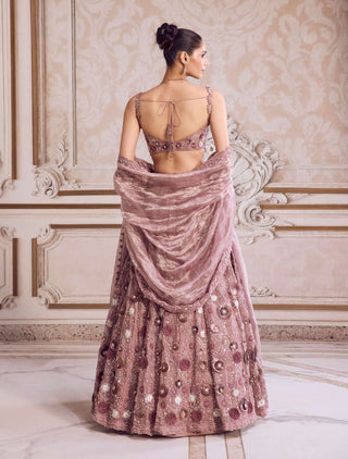 Champagne rose silk organza lehenga set