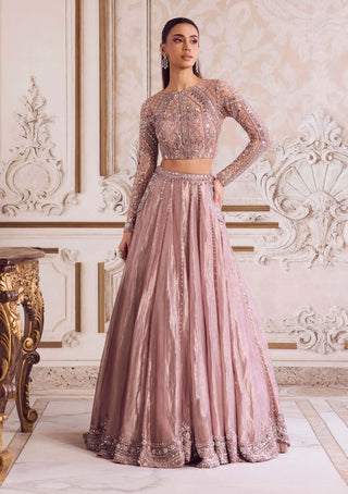 Champagne rose tissue lehenga set