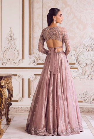 Champagne rose tissue lehenga set
