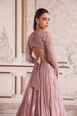 Champagne rose tissue lehenga set