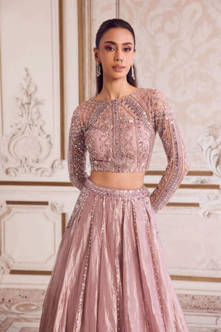 Champagne rose tissue lehenga set