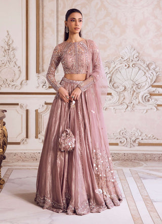 Champagne rose tissue lehenga set