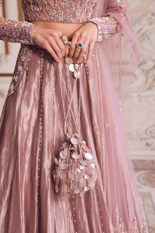 Champagne rose tissue lehenga set