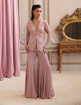 Champagne rose peplum and flared pants