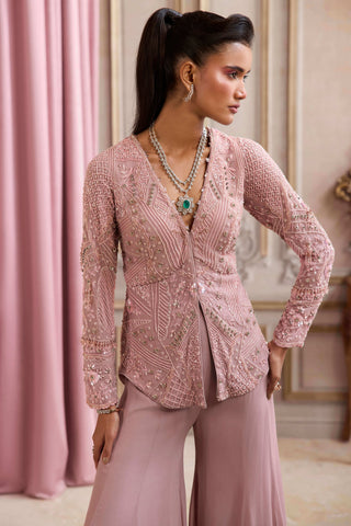 Champagne rose peplum and flared pants