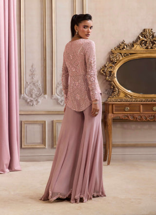 Champagne rose peplum and flared pants