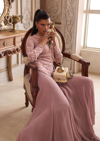 Champagne rose peplum and flared pants